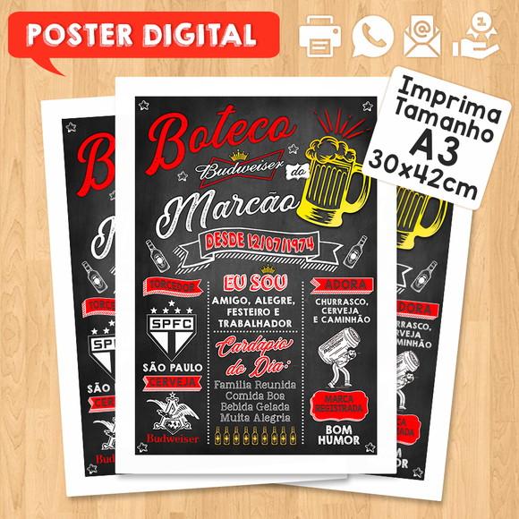 Arte Digital Chalkboard Poster Aniversário Boteco Bud