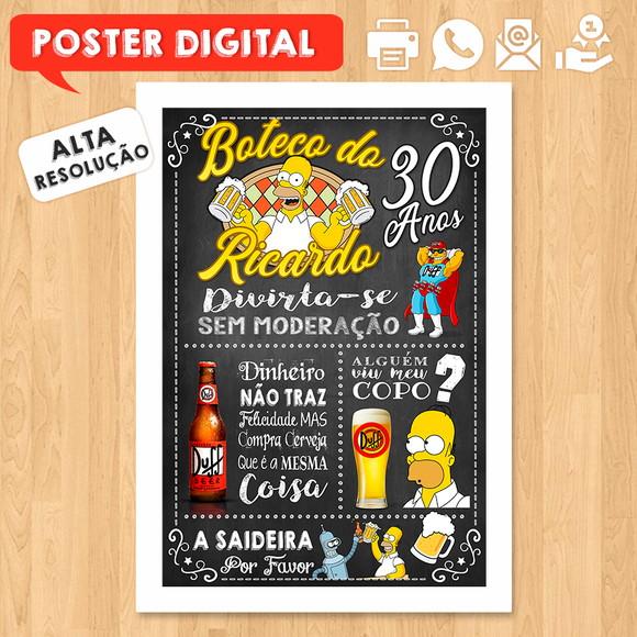 Arte Digital Chalkboard Poster Aniversário Boteco do Homer