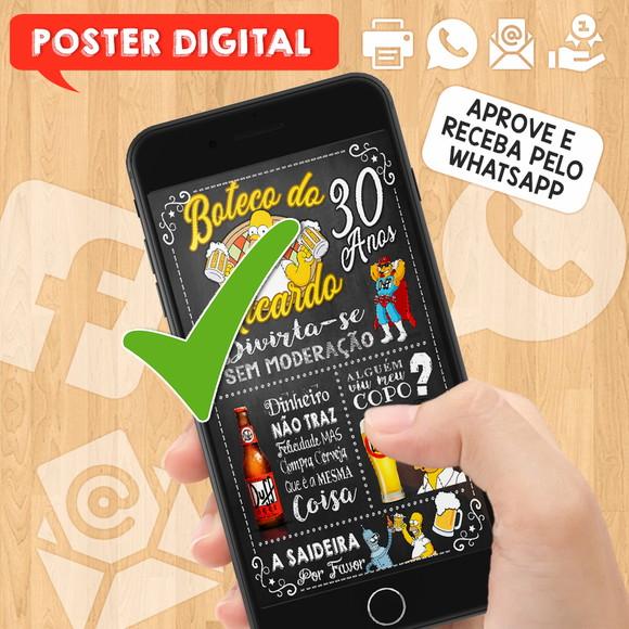 Arte Digital Chalkboard Poster Aniversário Boteco do Homer