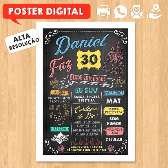Arte Digital Chalkboard Poster Aniversário Daniel Faz 30