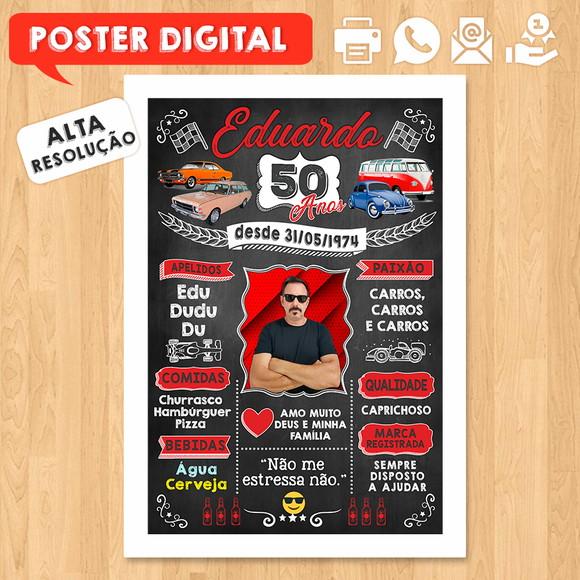 Arte Digital Chalkboard Poster Aniversário Carros Antigos