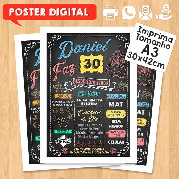 Arte Digital Chalkboard Poster Aniversário Daniel Faz 30