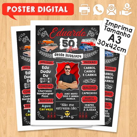 Arte Digital Chalkboard Poster Aniversário Carros Antigos