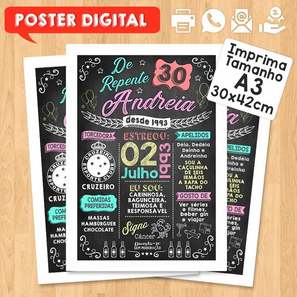 Arte Digital Chalkboard Poster Aniversário de Repente 30