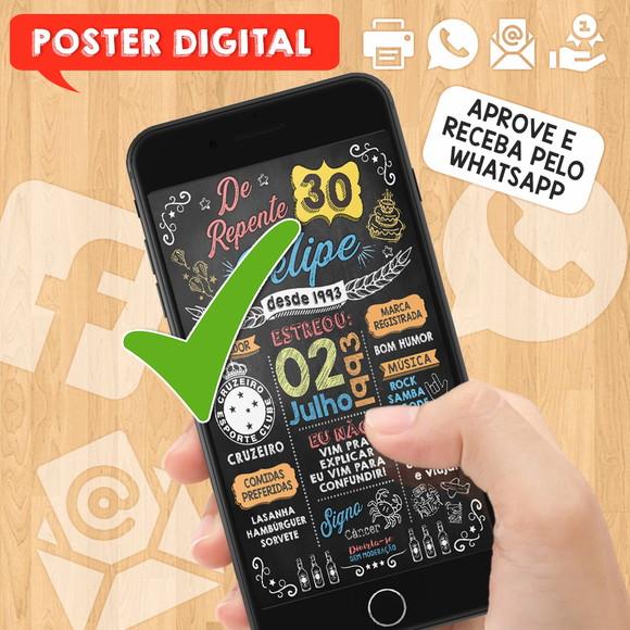 Arte Digital Chalkboard Poster Aniversário de Repente 30