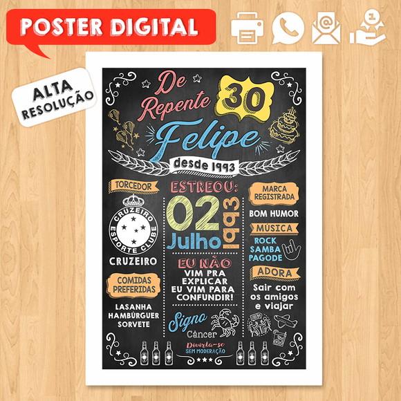 Arte Digital Chalkboard Poster Aniversário de Repente 30