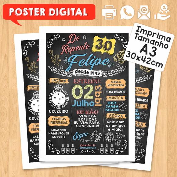 Arte Digital Chalkboard Poster Aniversário de Repente 30
