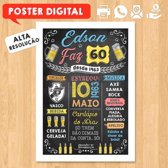 Arte Digital Chalkboard Poster Aniversário Edson Faz 60 Anos