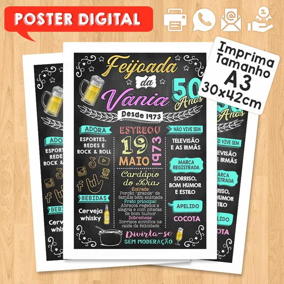 Arte Digital Chalkboard Poster Aniversário Feijoada da Vânia