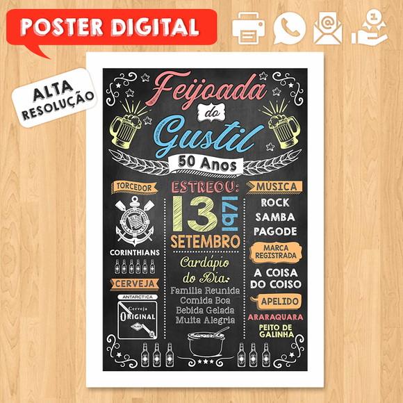Arte Digital Chalkboard Poster Aniversário Feijoada do Lucão