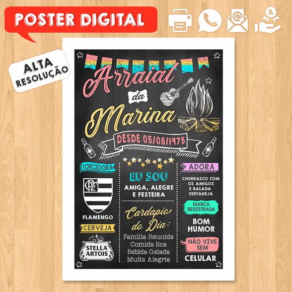 Arte Digital Chalkboard Poster Aniversário Festa no Arraial
