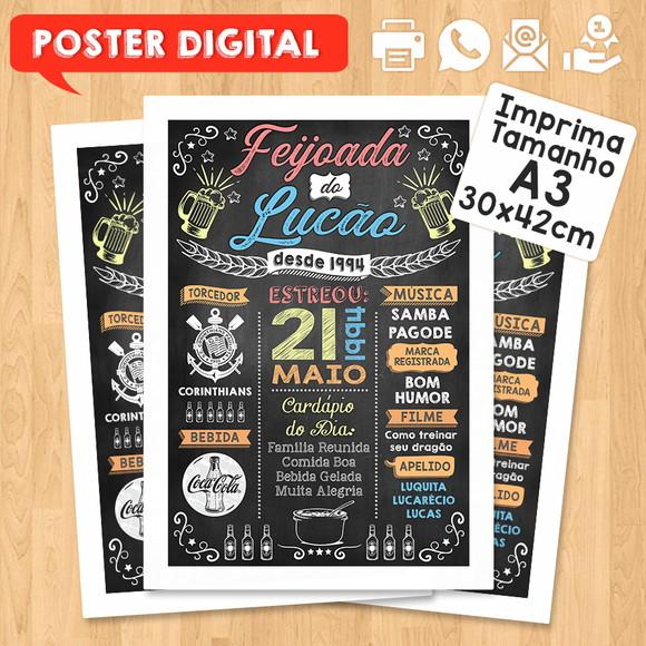 Arte Digital Chalkboard Poster Aniversário Feijoada do Lucão