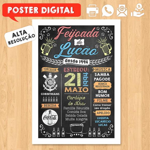 Arte Digital Chalkboard Poster Aniversário Feijoada do Lucão