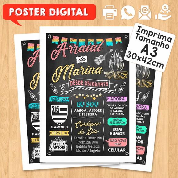 Arte Digital Chalkboard Poster Aniversário Festa no Arraial