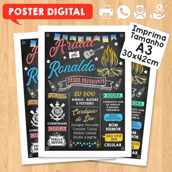 Arte Digital Chalkboard Poster Aniversário Festa no Arraial