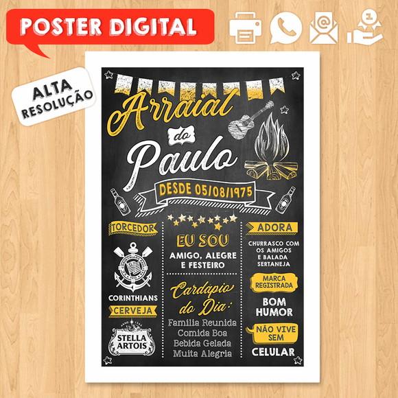 Arte Digital Chalkboard Poster Aniversário Festa no Arraial