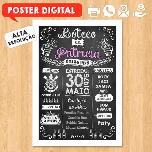 Arte Digital Chalkboard Poster Aniversário Festa no Boteco