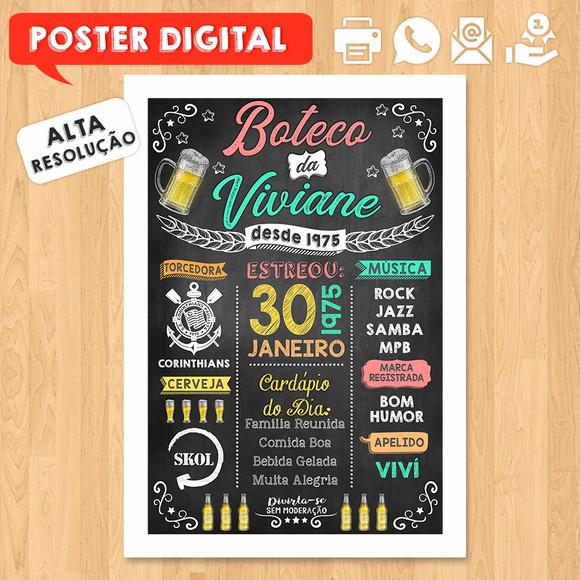 Arte Digital Chalkboard Poster Aniversário Festa no Boteco