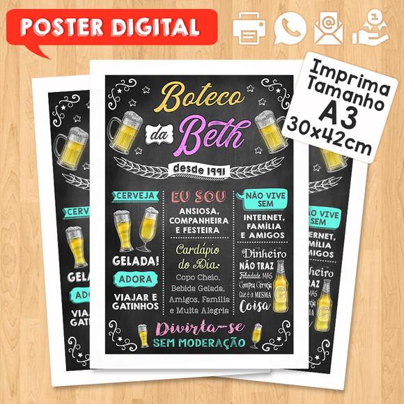 Arte Digital Chalkboard Poster Aniversário Festa no Boteco