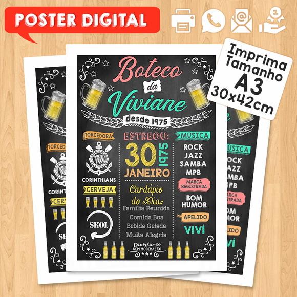 Arte Digital Chalkboard Poster Aniversário Festa no Boteco