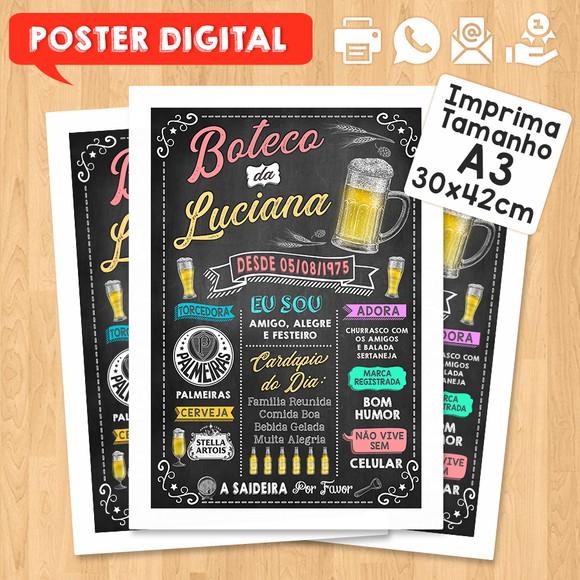 Arte Digital Chalkboard Poster Aniversário Festa no Boteco