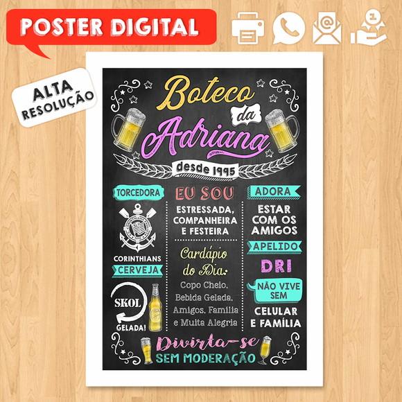 Arte Digital Chalkboard Poster Aniversário Festa no Boteco