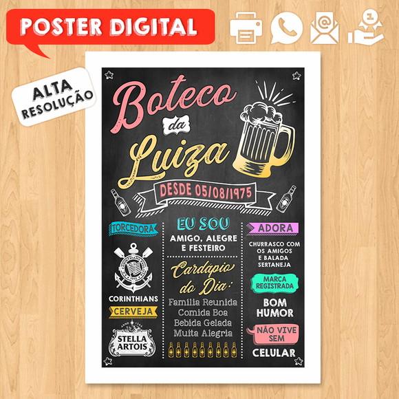 Arte Digital Chalkboard Poster Aniversário Festa no Boteco