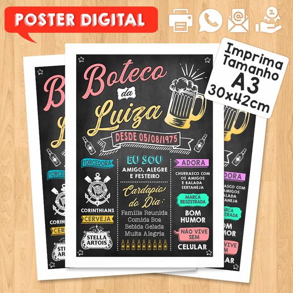 Arte Digital Chalkboard Poster Aniversário Festa no Boteco