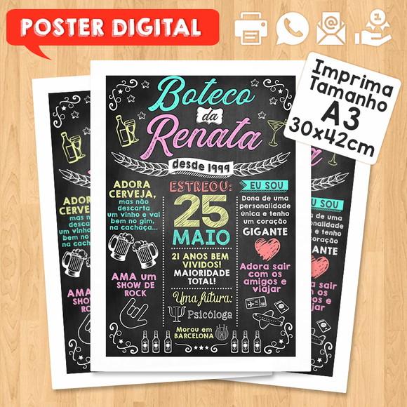 Arte Digital Chalkboard Poster Aniversário Festa no Boteco