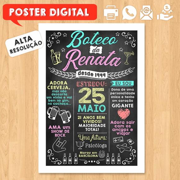 Arte Digital Chalkboard Poster Aniversário Festa no Boteco