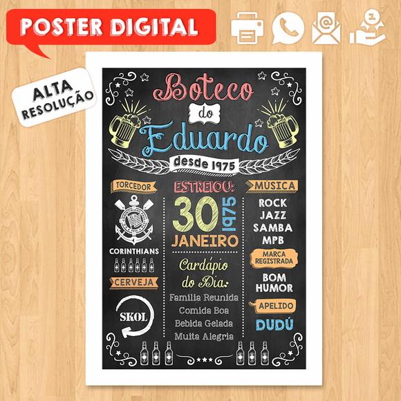 Arte Digital Chalkboard Poster Aniversário Festa no Boteco