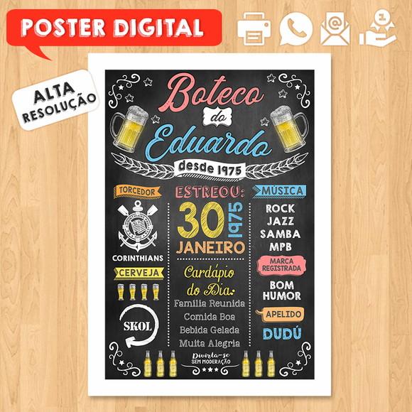 Arte Digital Chalkboard Poster Aniversário Festa no Boteco