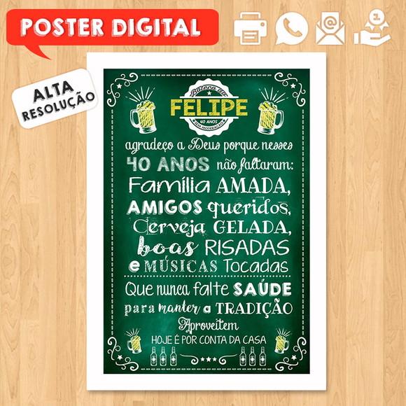 Arte Digital Chalkboard Poster Aniversário Festa no Boteco