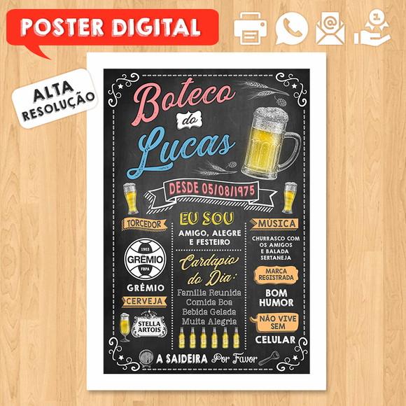 Arte Digital Chalkboard Poster Aniversário Festa no Boteco