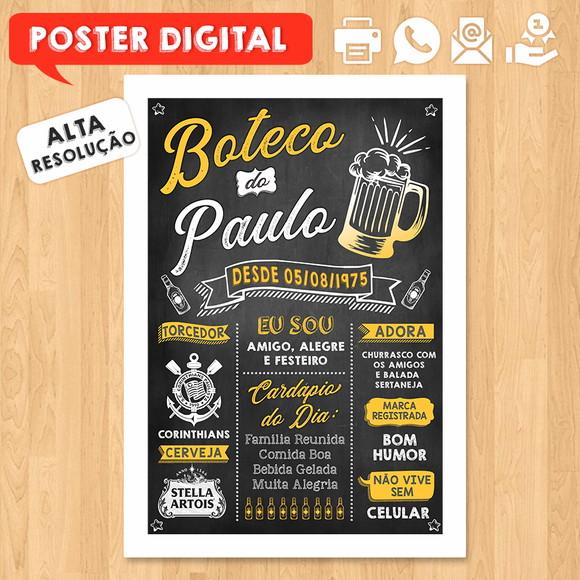 Arte Digital Chalkboard Poster Aniversário Festa no Boteco