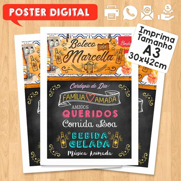 Arte Digital Chalkboard Poster Aniversário Festa no Boteco