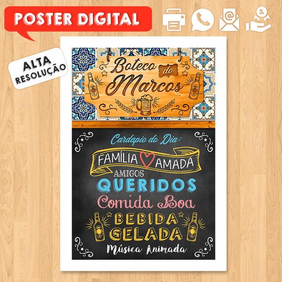 Arte Digital Chalkboard Poster Aniversário Festa no Boteco