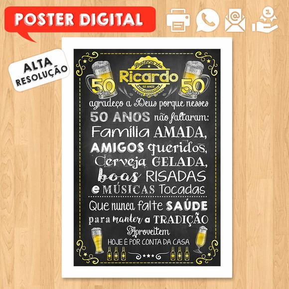 Arte Digital Chalkboard Poster Aniversário Festa no Boteco