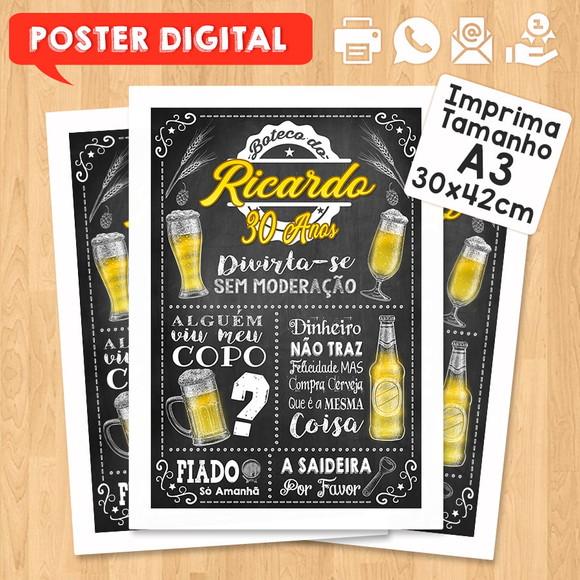 Arte Digital Chalkboard Poster Aniversário Festa no Boteco