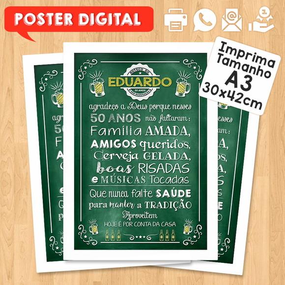 Arte Digital Chalkboard Poster Aniversário Festa no Boteco