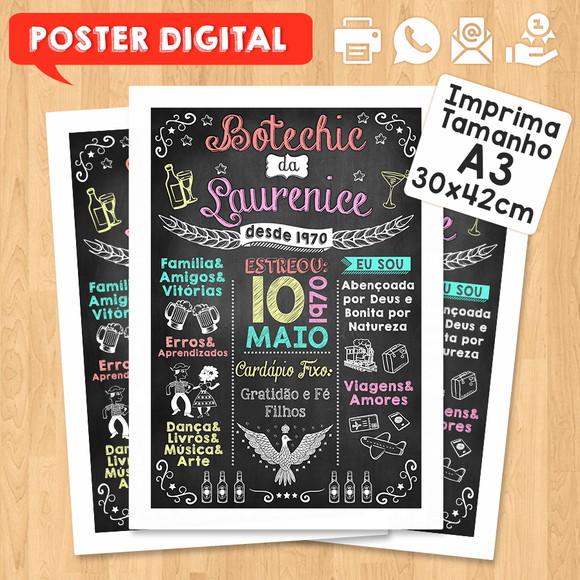 Arte Digital Chalkboard Poster Aniversário Festa no Boteco