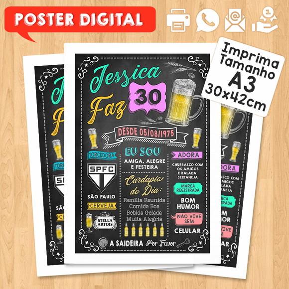 Arte Digital Chalkboard Poster Aniversário Jessica Faz 30