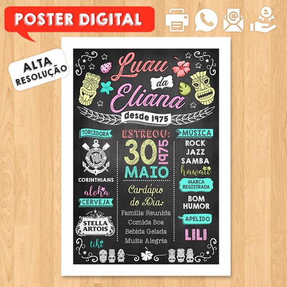 Arte Digital Chalkboard Poster Aniversário Luau da Eliana