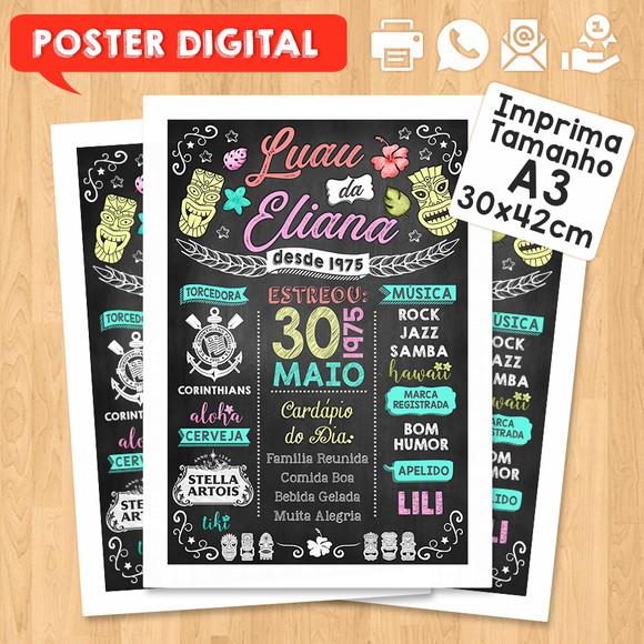 Arte Digital Chalkboard Poster Aniversário Luau da Eliana