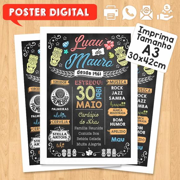 Arte Digital Chalkboard Poster Aniversário Luau do Mauro