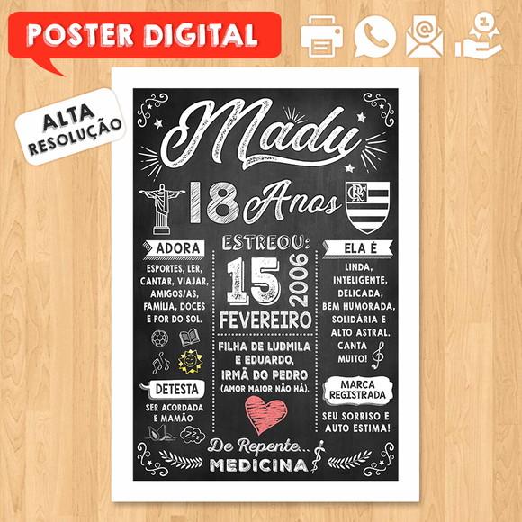Arte Digital Chalkboard Poster Aniversário Madu Faz 18 Anos