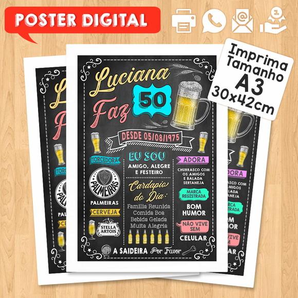Arte Digital Chalkboard Poster Aniversário Luciana Faz 50