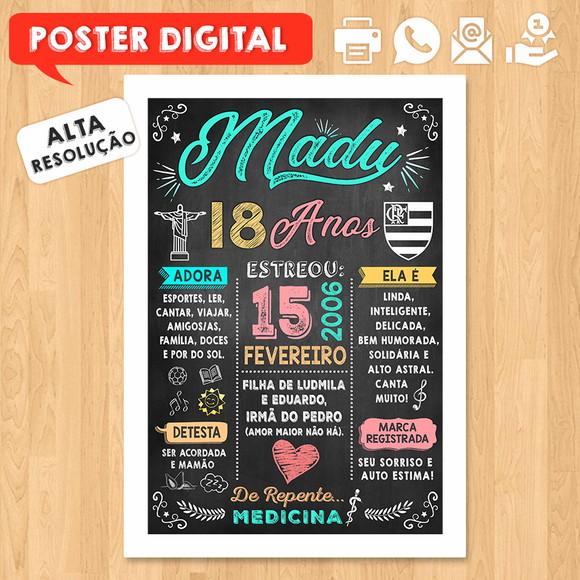 Arte Digital Chalkboard Poster Aniversário Madu Faz 18 Anos