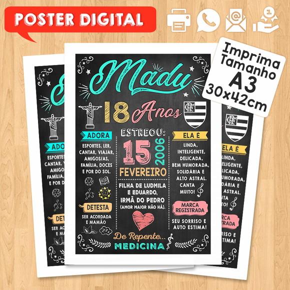 Arte Digital Chalkboard Poster Aniversário Madu Faz 18 Anos