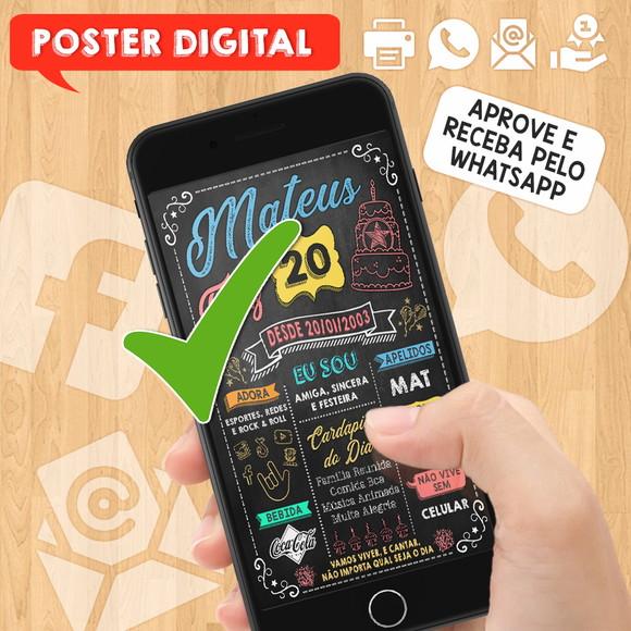 Arte Digital Chalkboard Poster Aniversário Mateus Faz 20